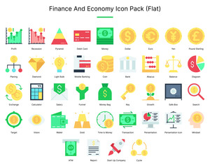 Financial & Economic Icon Pack in Flat Style Suitable for Web, Apps, Presentation, or Printable Meaning