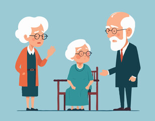 Elder couple. Old lady scolds grandfather. Family dispute
