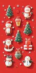 Set of Christmas illustration stickers decorations and decor isolated on background