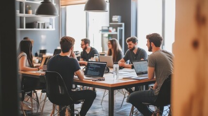 Obraz premium Group of People Working at a Wooden Desk in an Office