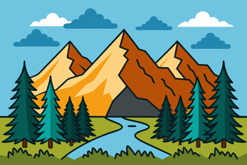 Nature illustration with mountains and forest 