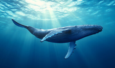 Close-Up Macro Shot of a Majestic Humpback Whale, Sunlit Ocean Waters. Nature Photography Background Wallpaper design