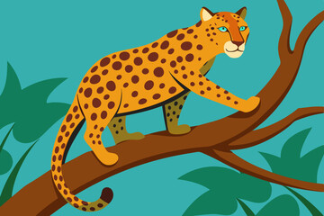 Leopard climbing vector illustration