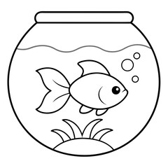 A goldfish swims gracefully in a fish bowl decorated with aquatic plants and pebbles