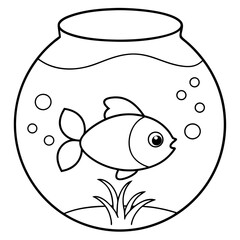 A goldfish swims gracefully in a fish bowl decorated with aquatic plants and pebbles