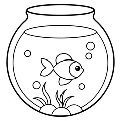 A goldfish swims gracefully in a fish bowl decorated with aquatic plants and pebbles