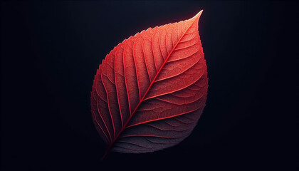 Dark background with a red leaf. Autumn time