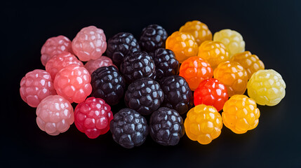 photo product of Assortment fresh boba on black background