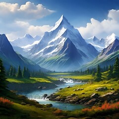 Fototapeta premium landscape with lake and mountains