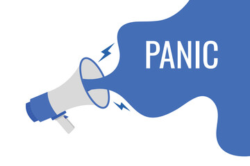 panic button, banner, label, template for website. panic text with colorful megaphone icon
