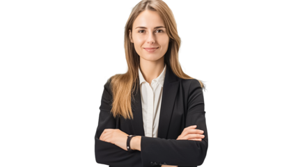 Confident smiling businesswoman posing on transparent background.

