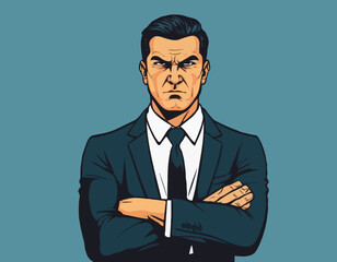 A businessman with hands crossed. Angry businessman.Angry men