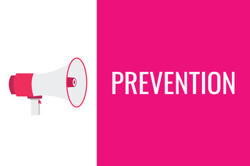 prevention button, banner, label, template for website. prevention text with colorful megaphone icon
