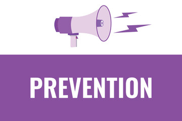 prevention button, banner, label, template for website. prevention text with colorful megaphone icon
