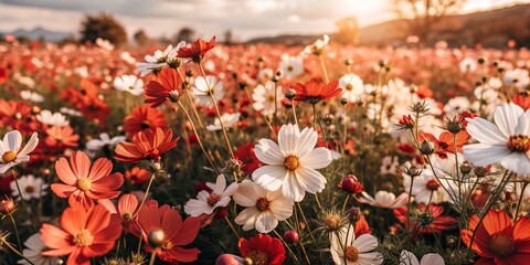 beautiful cosmos flower field