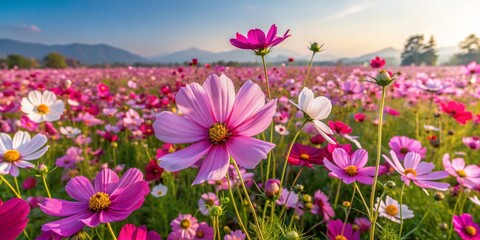 beautiful cosmos flower field