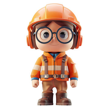 Cute Cartoon Construction Worker Character Wearing Safety Gear PNG Illustration Set, Transparent Background, Safety Training, Construction Industry, Clip Art, Digital Graphics, Commercial Use