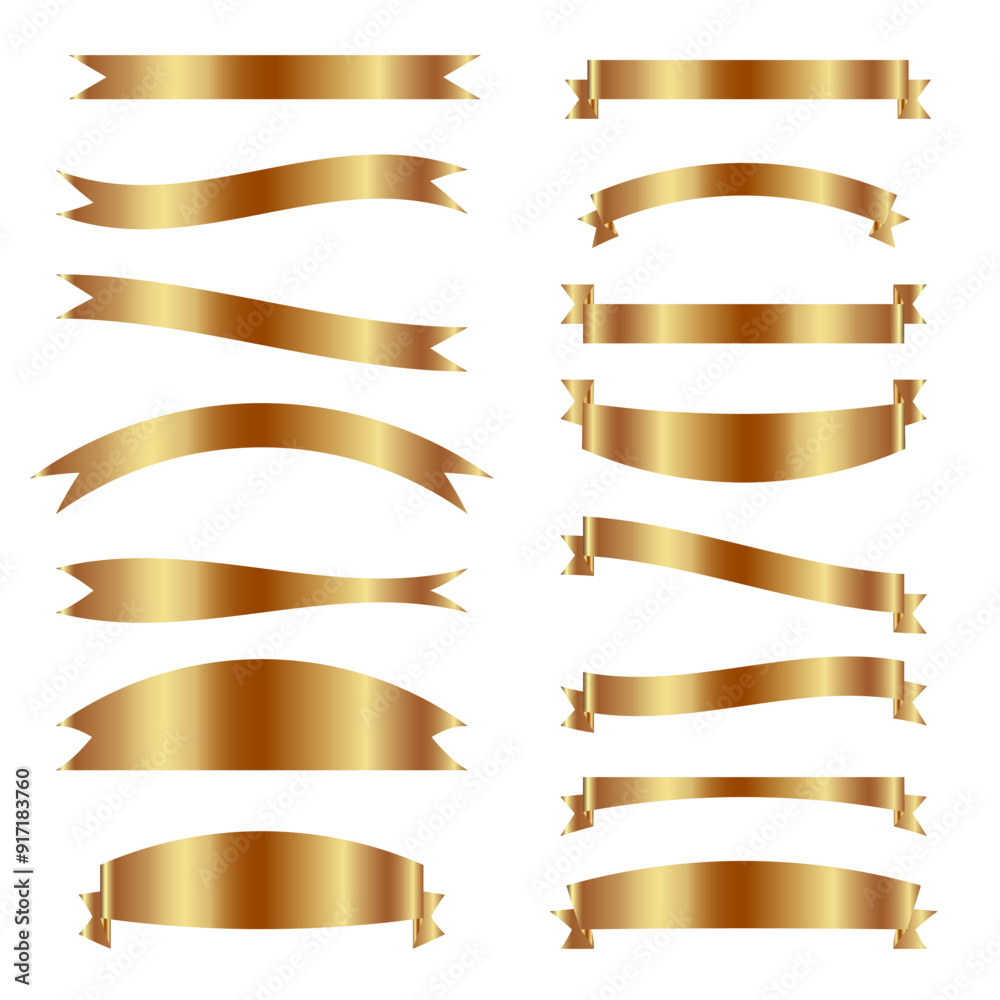 Wall mural set of golden ribbons, beautiful and luxurious ribbon realistic ribbon vector collection ribbon labe