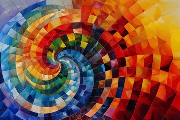 Obraz premium Multicolored composition consisting of squares and forming a spiral. Placed on the entire image.
