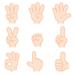 さまざまなハンドサインのベクターイラスト。ベクターデータは輪郭線の線幅を変更できます。