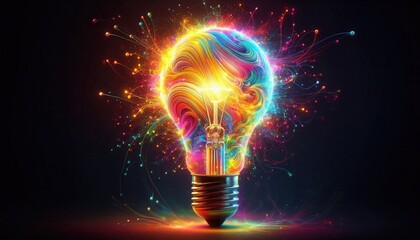 A beautiful image of colorful glowing idea bulb lamp, white background, Stock photography