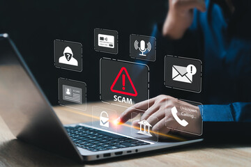 Scam, Hacker, Fraudulent online, Personal Data Protection, Identity theft concept, Businessman...
