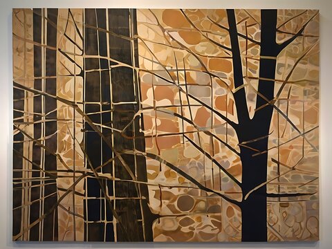 Earth Tone Abstract Tree Art: Modern Geometric Nature Paintings