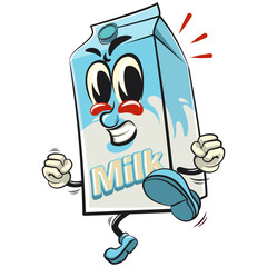 character of a cute milk box cartoon vector isolated clip art mascot illustration enthusiastically jumping and kicking, work of hand drawn