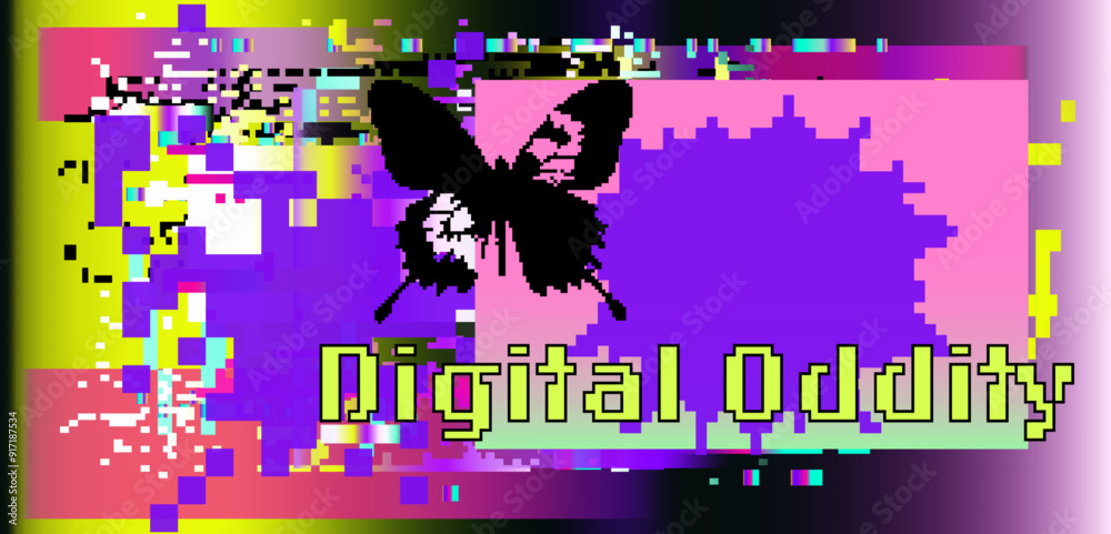 Poster Old web style collage with different random bright geometric pixelated elements. Digital Oddity internet aesthetic.