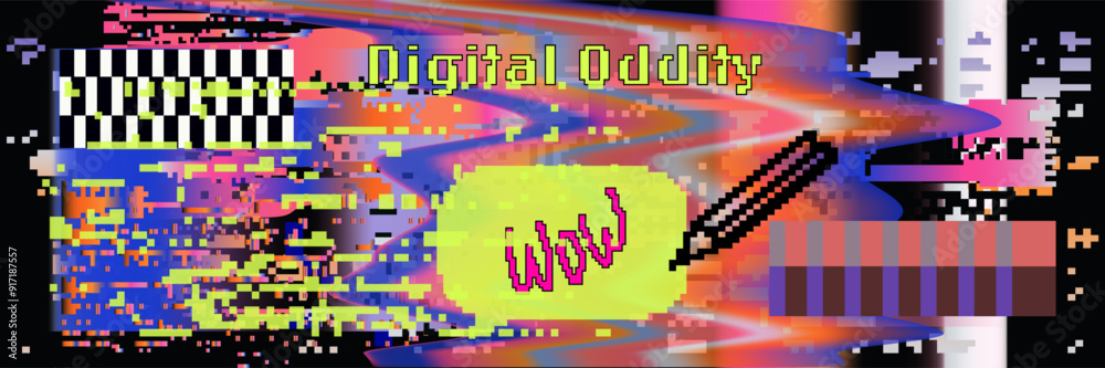 Aufkleber Old web style collage with different random bright geometric pixelated elements. Digital Oddity internet aesthetic.