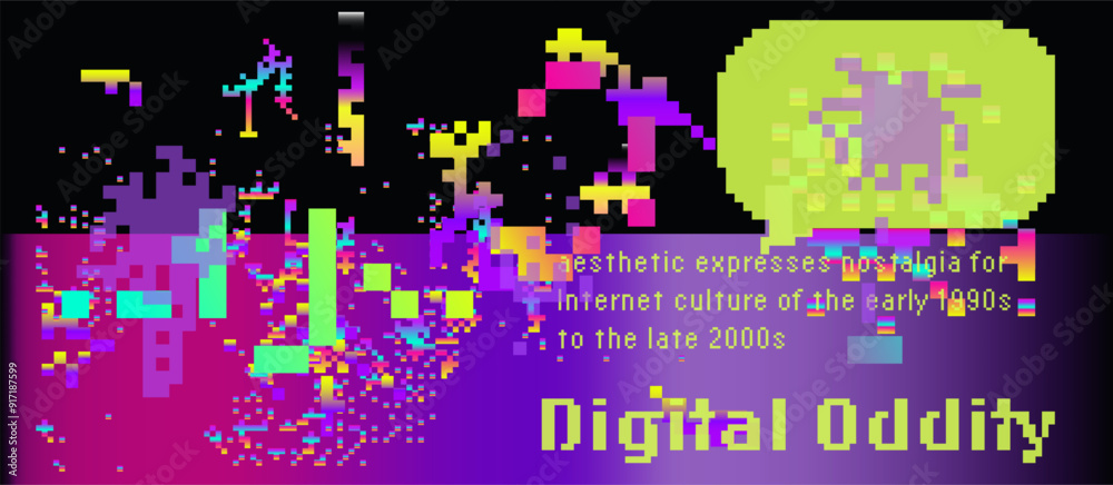 Aufkleber Old web style collage with different random bright geometric pixelated elements. Digital Oddity internet aesthetic.