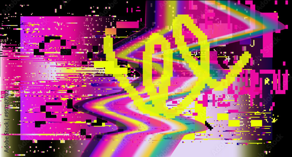 Aufkleber Retrofuturistic abstract background with pixelated glitches and ambient light leak effects.