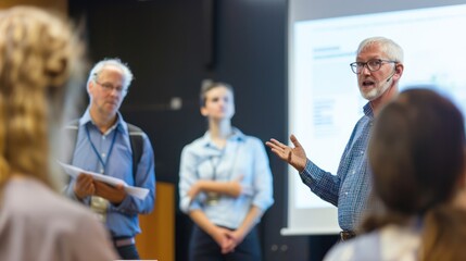 Obraz premium University researchers presenting their findings at a conference.