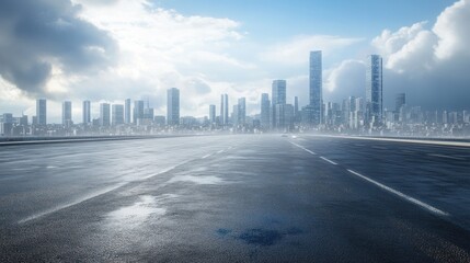 Cityscape with Wet Road