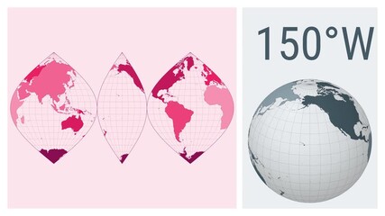 World Map Animation. Interrupted sinusoidal projection. Colored continents style. Animated world map in Interrupted Sinusoidal projection.