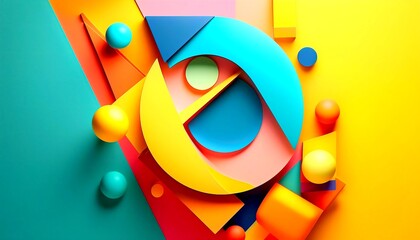 Dynamic Geometric Abstract - A vibrant and energetic composition of overlapping geometric shapes in a bold color palette. 2