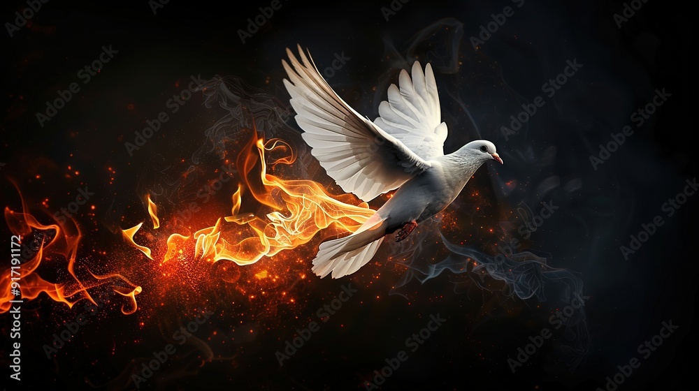 Poster Dove of Peace in Fire and Smoke