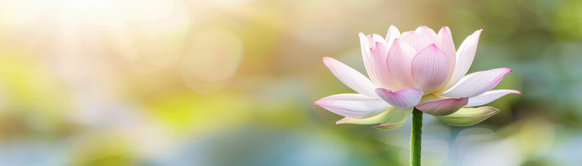 A serene pink lotus flower blooms gracefully in a tranquil setting, embodying beauty and peace amidst nature's vibrant colors.