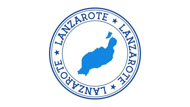 Lanzarote intro. Badge with the circular name and map of the island. Lanzarote round logo animation.