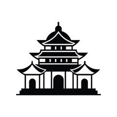 Fototapeta premium Chinese house black silhouette on white background, Chinese national building pagoda. Vector drawing Isolated on a white background. Silhouette Chinese architecture stock illustration