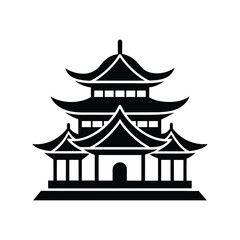 Chinese house black silhouette on white background, Chinese national building pagoda. Vector drawing Isolated on a white background. Silhouette Chinese architecture stock illustration