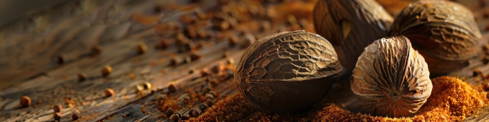 Obraz premium Nutmeg Spice with Mace and Outer Shell