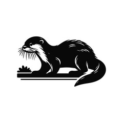 Otter silhouette vector mamal wild  animal black  and white sketch.