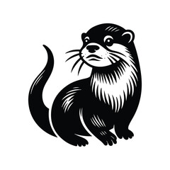 Otter silhouette vector mamal wild  animal black  and white sketch.