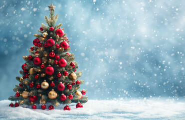 Obraz premium Beautiful Christmas and New Year's background with decorated Christmas tree