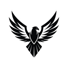 Obraz premium Flying falcon bird logo icon vector illustration, soaring eagle vector logo design illustration, black in color and suitable for use as a company logo. High quality illustration, Silhouette on eagle 
