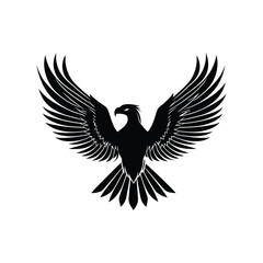 Fototapeta premium Flying falcon bird logo icon vector illustration, soaring eagle vector logo design illustration, black in color and suitable for use as a company logo. High quality illustration, Silhouette on eagle 