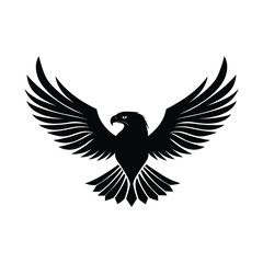 Fototapeta premium Flying falcon bird logo icon vector illustration, soaring eagle vector logo design illustration, black in color and suitable for use as a company logo. High quality illustration, Silhouette on eagle 