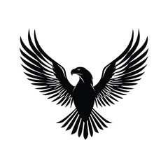 Obraz premium Flying falcon bird logo icon vector illustration, soaring eagle vector logo design illustration, black in color and suitable for use as a company logo. High quality illustration, Silhouette on eagle 