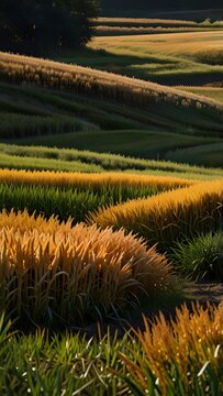 Paisaje de monta&ntilde;a y llanuras de siembras en tonos verdes